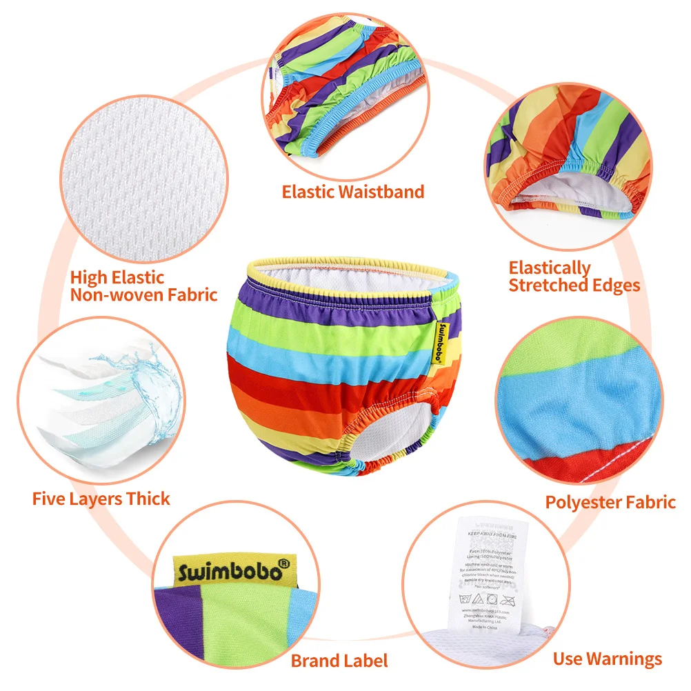Детские подгузники для плавания водонепроницаемые регулируемые тканевые в