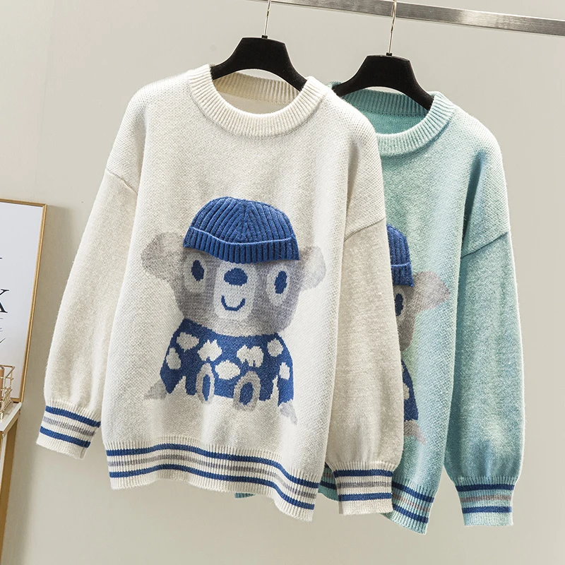 

Джемперы вязаные, с принтом медведя, в радужную полоску, в стиле Харадзюку, свободный свитер с круглым вырезом, милые пуловеры для пар 4XL, 2021