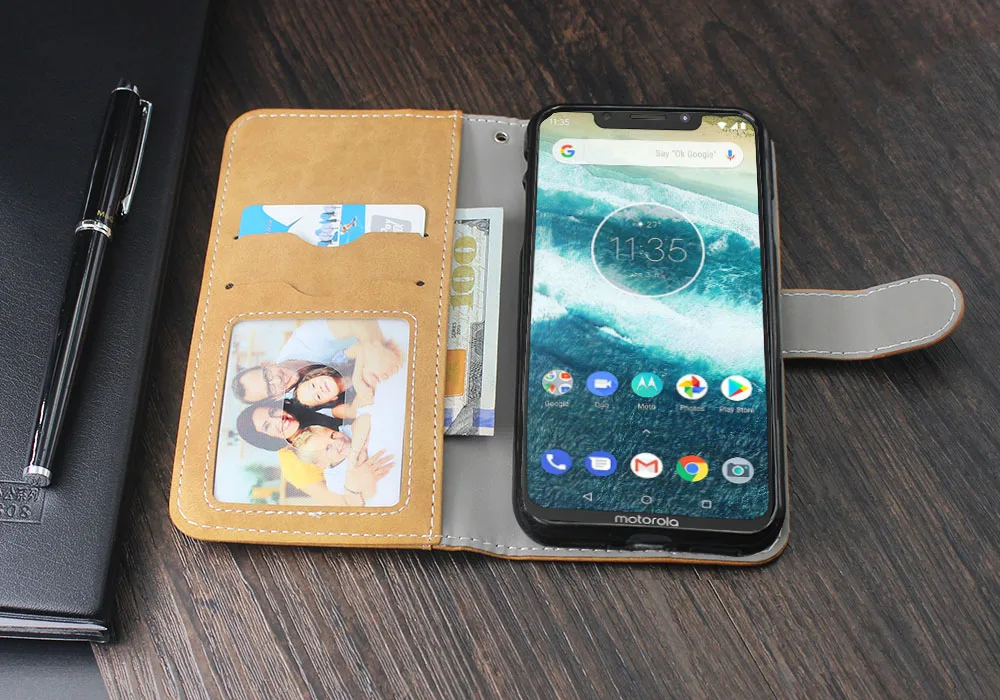 Роскошный Винтажный чехол для Motorola One power Moto G7 Z3 Play P30 Note Play, чехол-книжка из кожи, деловой силиконовый чехол-кошелек из ТПУ
