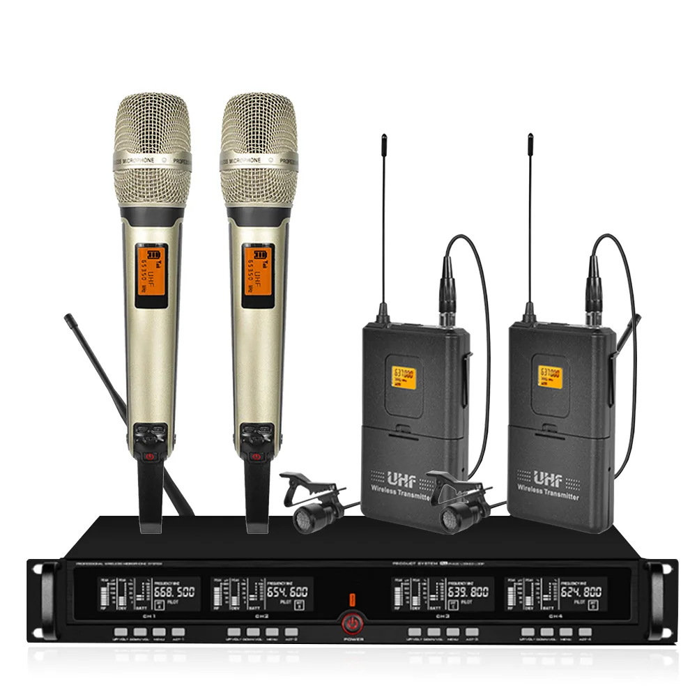 Профессиональный беспроводной микрофон UHF с четырьмя лацканами для сцены школы