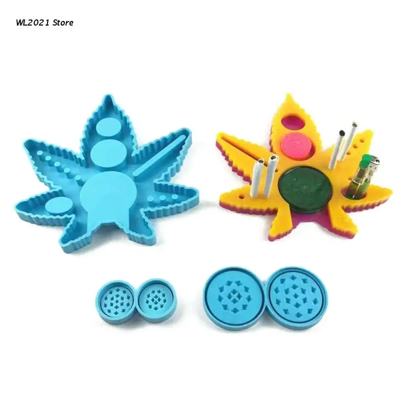 

G5GC Leaf Shape Cigarette Spice Grinder Epoxy Resin Mold Serving Tray Silicone Mould