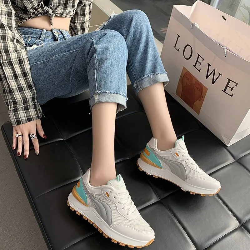 

wohdhe Women Mesh Sneakers Flat Platform Running Shoes Lace Up Comfortable