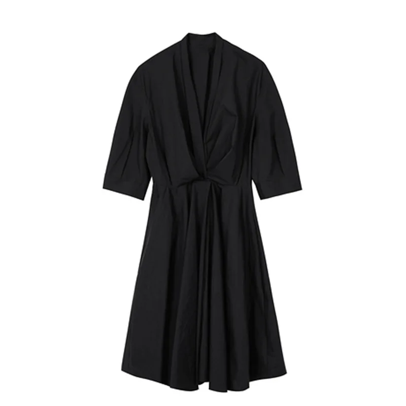 

Donsignet 2021 Summer New Cotton V-Neck Puff Sleeve Short Length Temperament Casual Dresses for Women Fashion Solid Dress Women