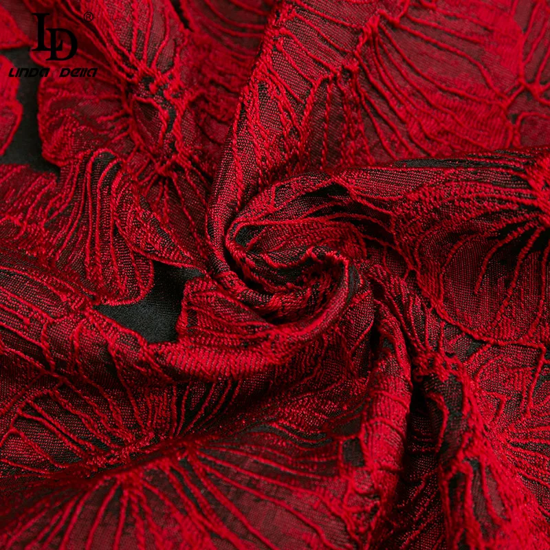 

LD LINDA DELLA Summer Fashion Runway Dress Women Lantern Sleeve Bow Belt Elegant Red Flower Embroidery High waist Mini Dress