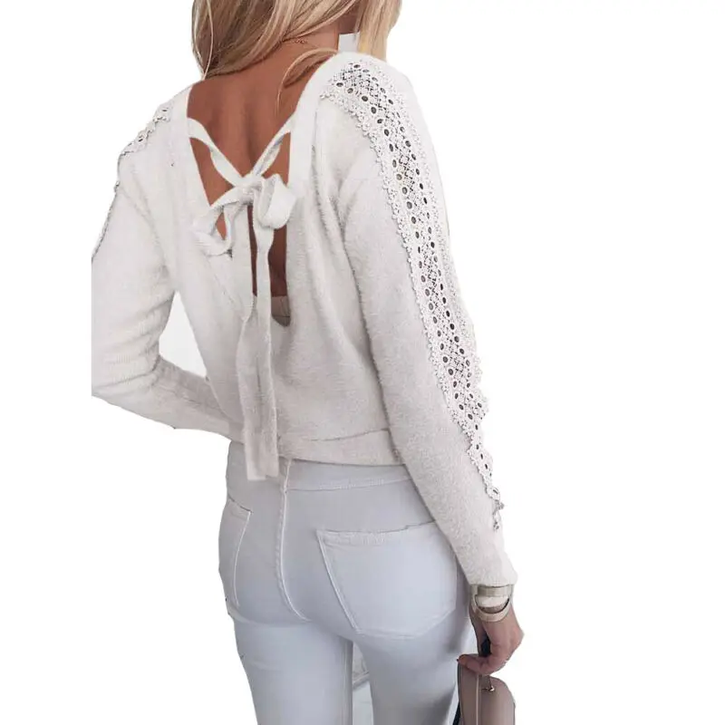 Сексуальная Женская блузка с открытой спиной Повседневная рубашка вырезом