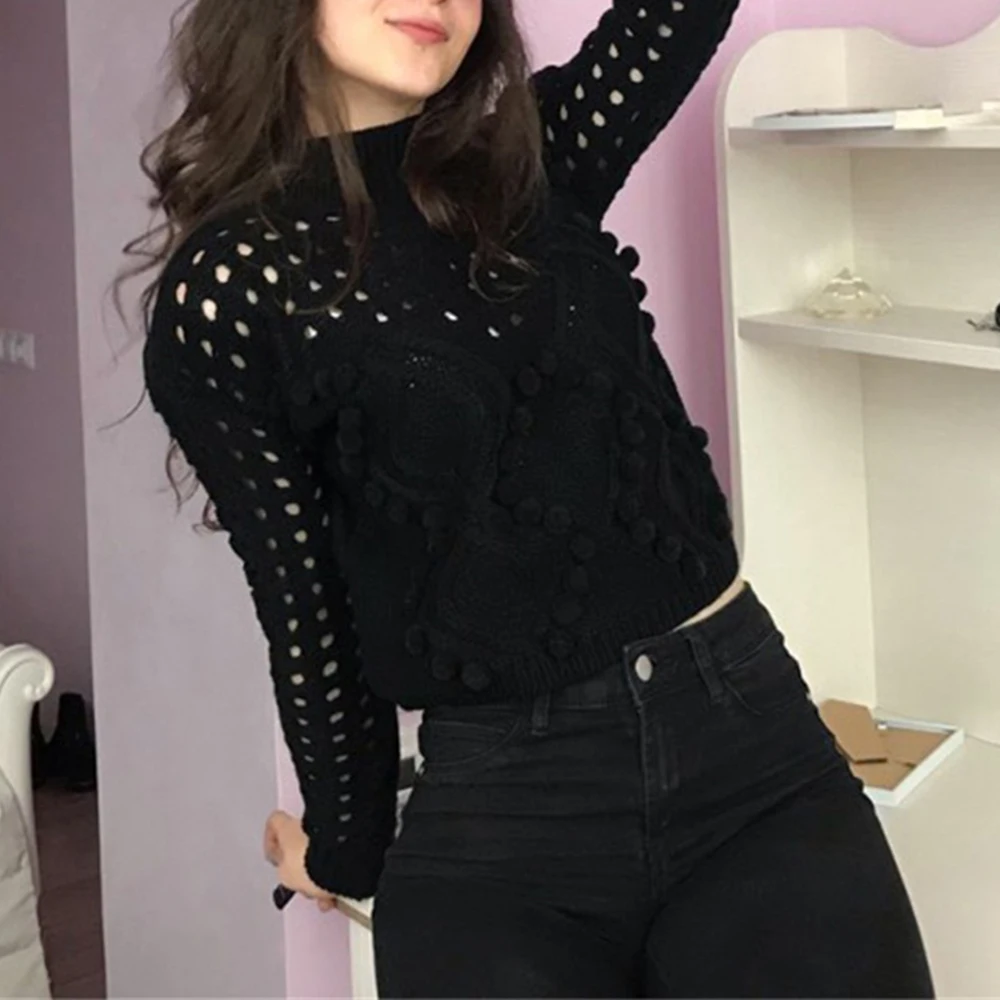 Белые женские свитера с вырезами Осень-зима 2020 водолазка длинным рукавом
