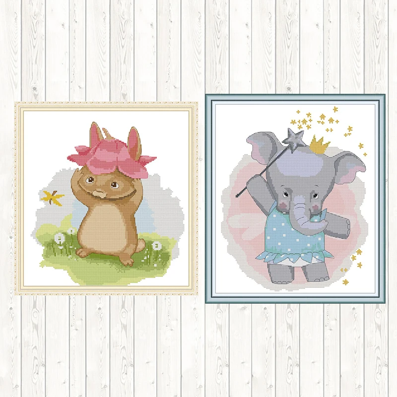 Картина Вышивка с изображением милого маленького слона на холсте|Упаковка| |