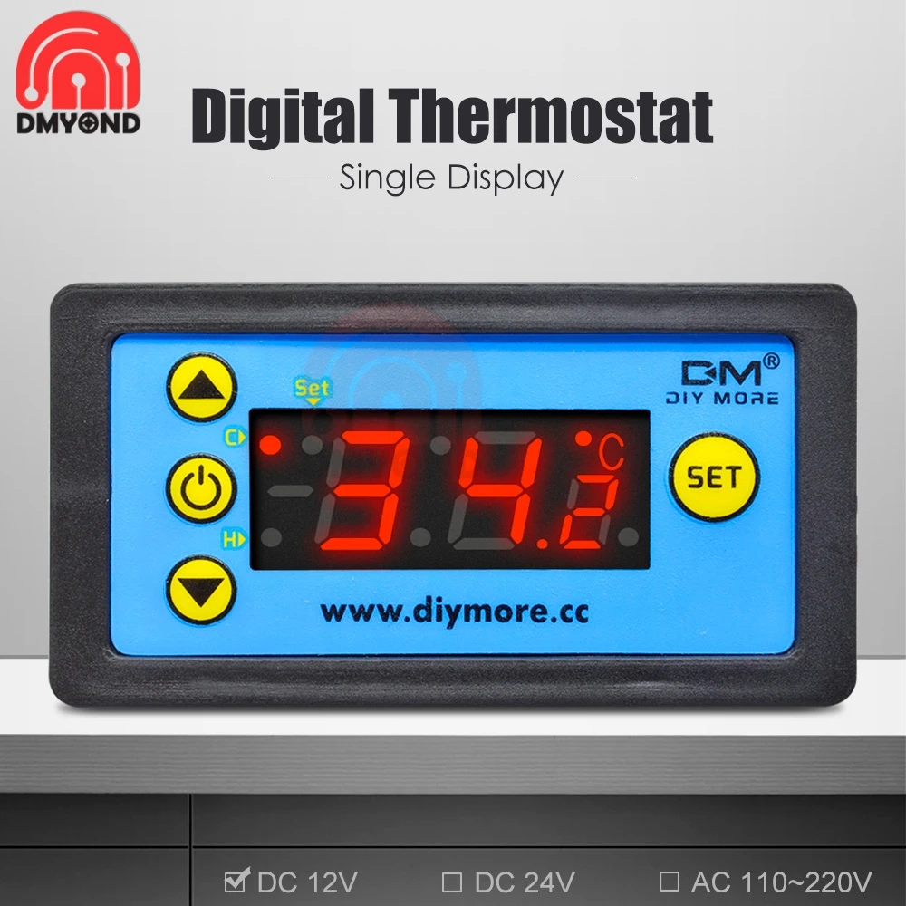 

DC 12V 24V AC 110V-220V Digital LED Microcomputer Temperature Controller Thermometer Control Cooling/Heating W/ Delay Relay NTC