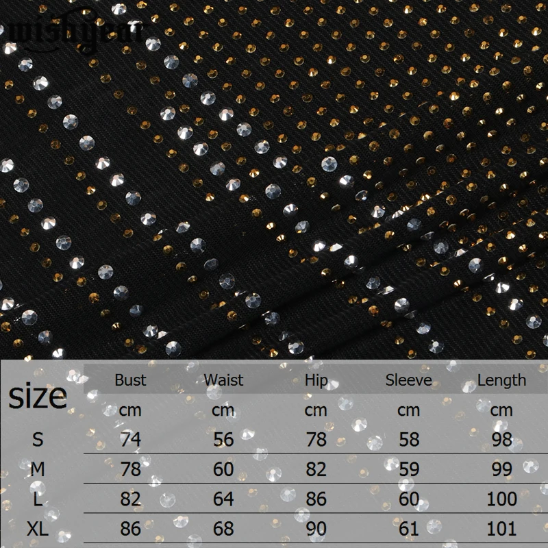 

Wishyear Mock Neck Long Sleeve Bodycon Midi Party Dresses Female Diamonds Slim Outfits Hot Drilling Sheer Mesh Night Club Dress