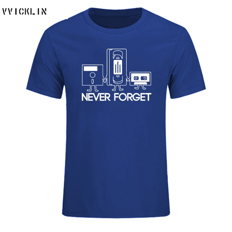 New Fashion T-shirts Men Short Sleeve Never Forget Floppy Disc VHS Cassette Tech Geek Print T Shirts Male Cotton Tops Plus Size | Мужская