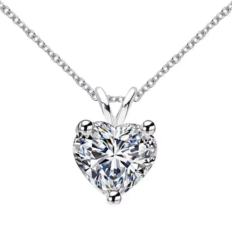 Trendy 925 Sterling Silver 1ct D Color VVS1 Heart Moissanite Necklace Women Jewelry 18k Gold Plated Gra Moissanite Necklace