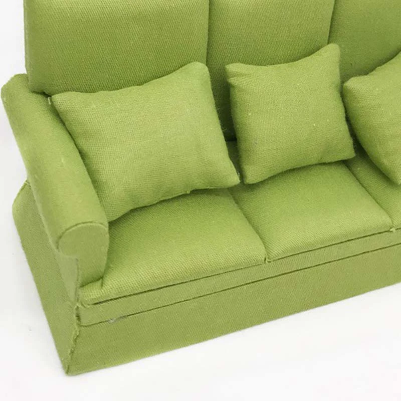 

1:12 Mini Dollhouse Furniture Sofa with 3Pcs Pillow Set Simulation Miniature Living Room DIY Doll House Decor