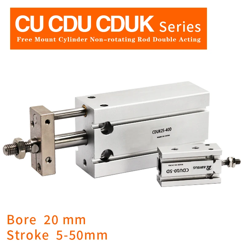 

CU CDU CDUK CU20 CDU20 CDUK20 Broe 20 mm Stroke 5-50mm Free Mount Cylinder Non-rotating Rod Double Acting Built-in magnet