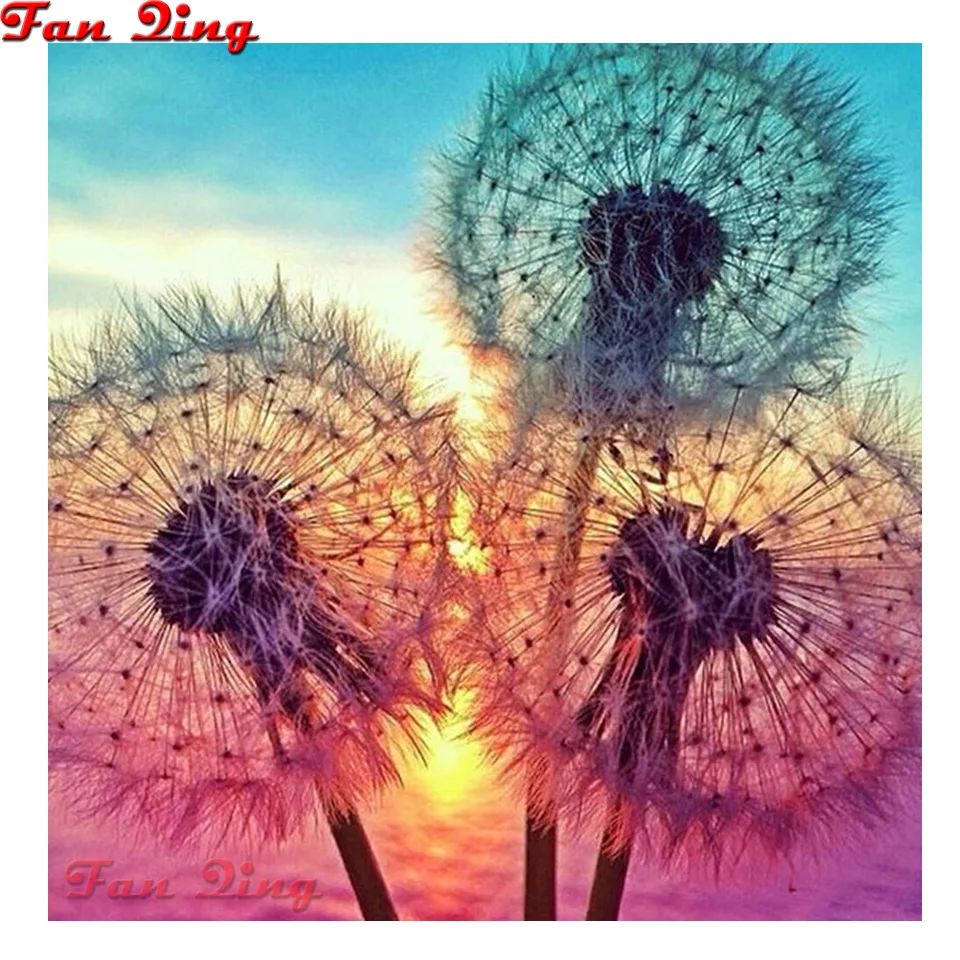 

Полноразмерная 5D алмазная живопись «сделай сам», Одуванчик и закат, вышивка пейзажем, вышивка крестиком, рукоделие, искусственный подарок