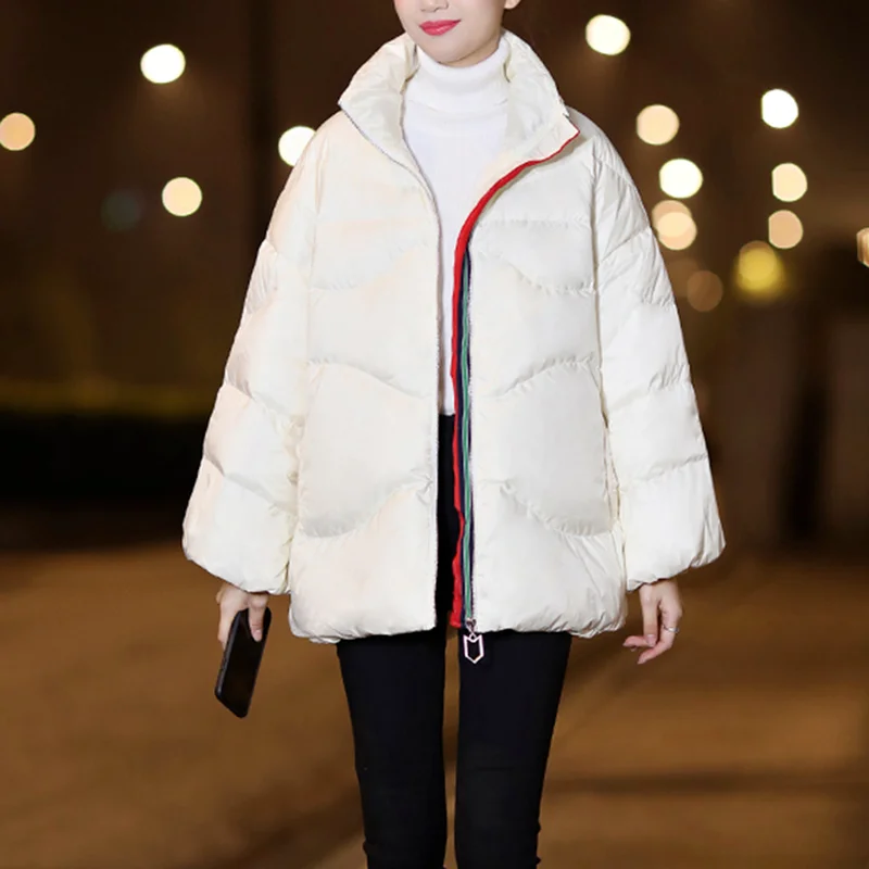 Autumn and Winter Leisure Women's 2023 Down Cotton Padded Jacket Warmth Padded Bat Sleeves Stand-up Collar Loose Jacket Women