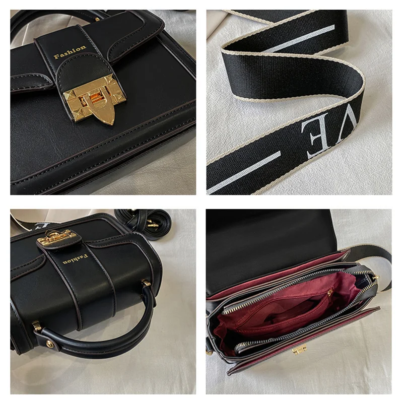 

Female Handbag PU 2021 New Fashion Lock Stereotyped Handbag For Women Designer Brand Wide Strap Shoulder Bag Lady Cross Body Bag