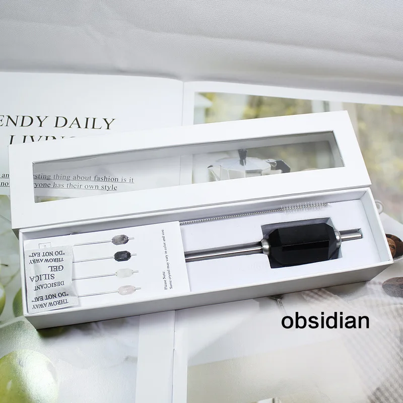 Складная аметистовая/Розовая кварцевая прозрачная Хрустальная Солома для