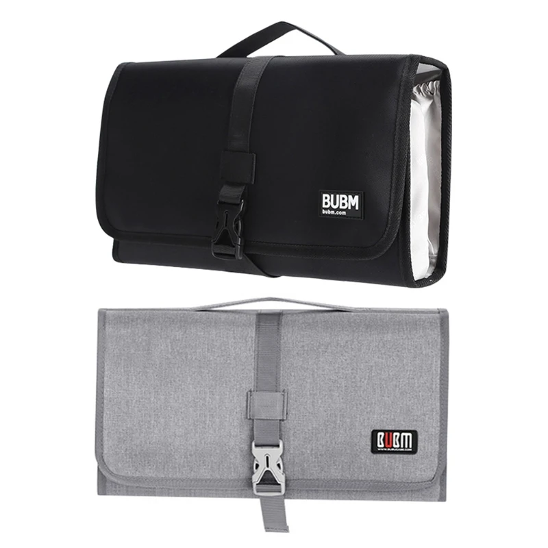 

Travel Portable Hair Curler Roller Storage Bag with Hanging Hook Styler Attachments Pockets Wall Mount Makeup Organizer