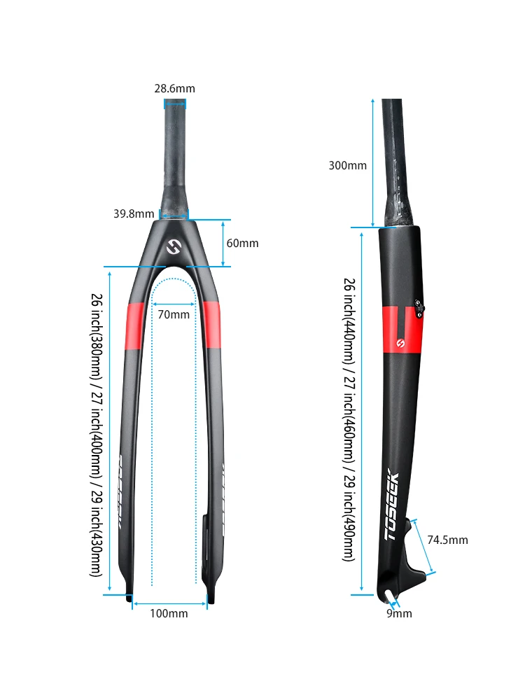 Велосипедная вилка TOSEEK из углеродного волокна коническая жесткая для дисковых