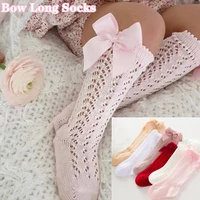 cute non slip 0 5 years children girls baby kids soft cotton knee high mesh long socks breathable lace bow socks