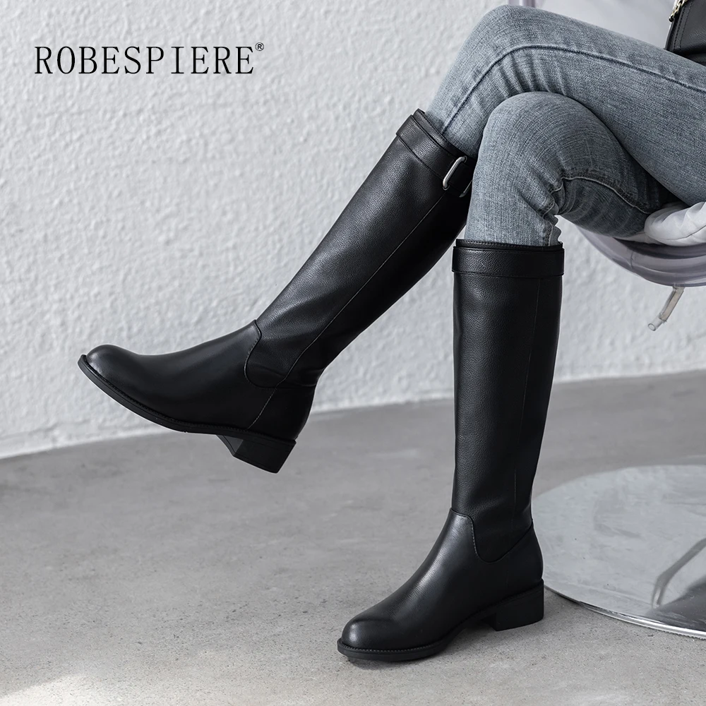 ROBESPIEREB/; Лидер продаж; сапоги до колена; женские зимние водонепроницаемые теплые плюшевые сапоги из коровьей кожи; женские сапоги с металлическим украшением; B44