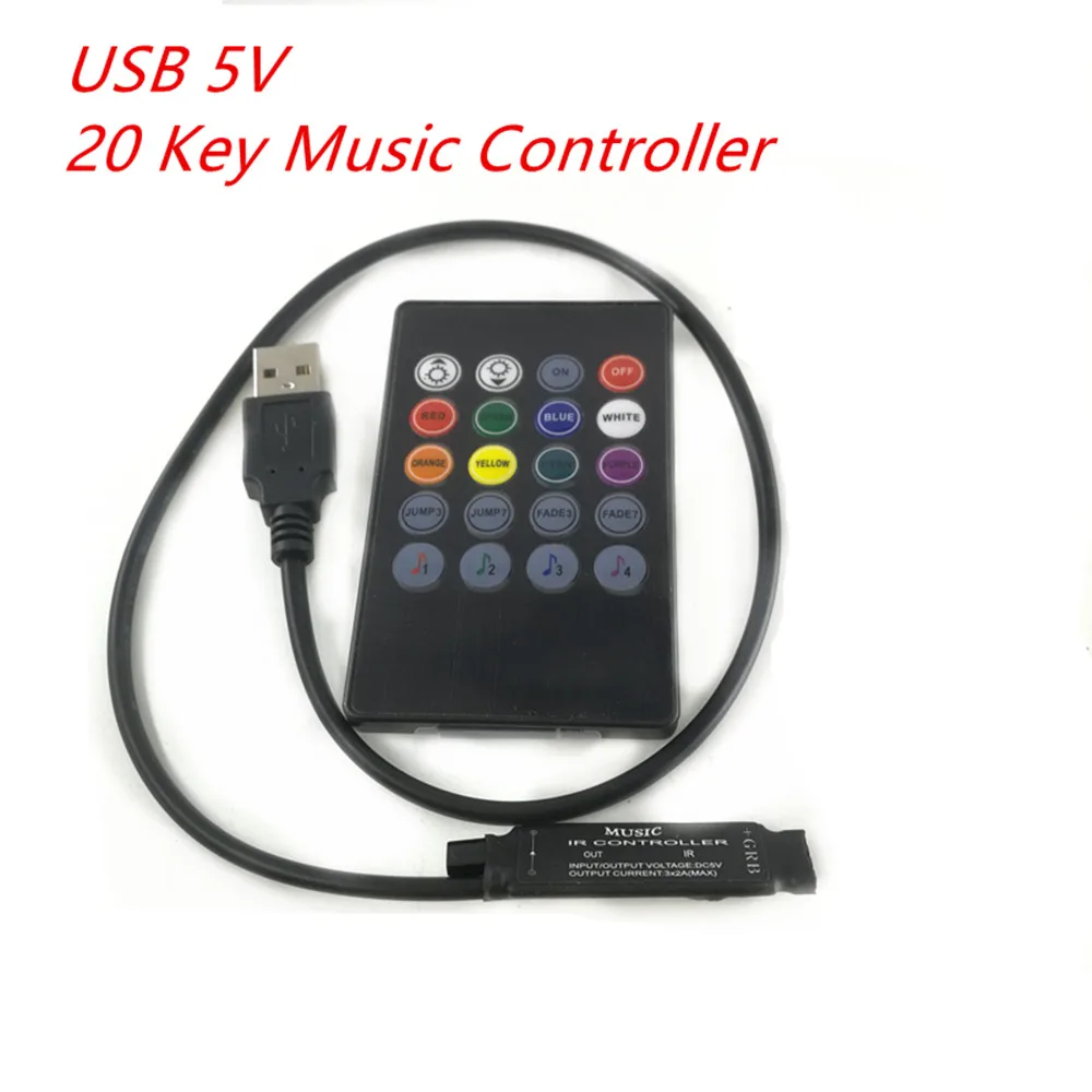USB 20 music keys IR controller black Remote sound sensor for RGB LED strip high quality 5-24V | Лампы и освещение