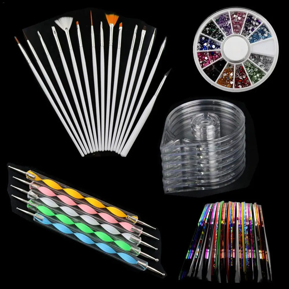 Набор для дизайна ногтей 30 полосовая лента 4 шт. рулонная коробка 12 цветов стразы 5