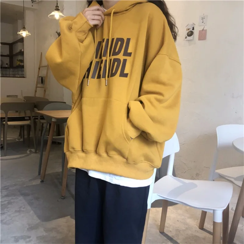 

Brushed Hoody Women's Autumn and Winter 2021 New Korean Style Hooded Loose All-Match Autumn Long-Sleeved Top Coat Trendy Ins