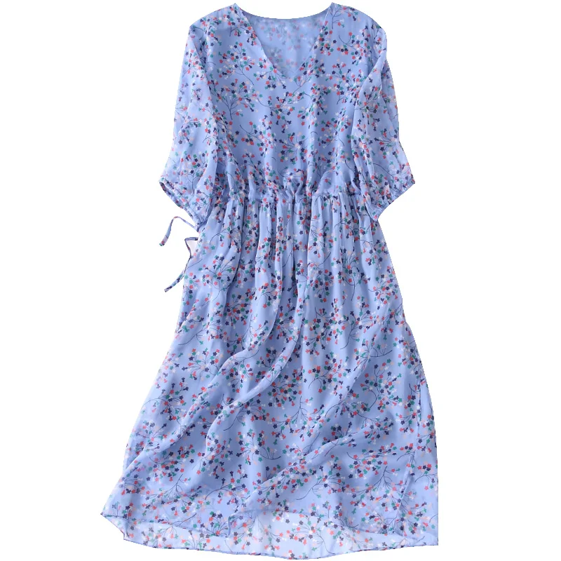 Женское Летнее шелковое платье с V образным вырезом винтажные платья из