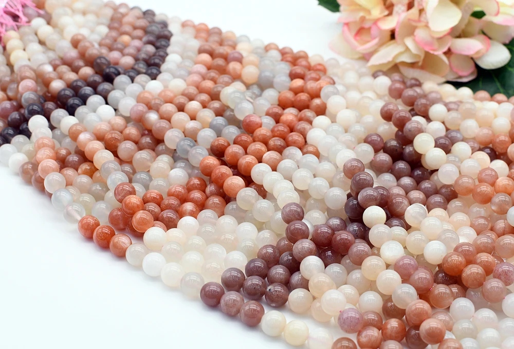 

6-12mm Natural Smooth colorful moonstone loose beads round stone beads For DIY Bracelet Necklace Jewelry Making Strand 15"