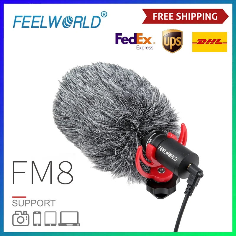 

Конденсаторный микрофон для видеокамеры FEELWORLD FM8 Mini 3,5 мм, микрофон для интервью для Youtube Canon DSLR Zhiyun, стабилизатор