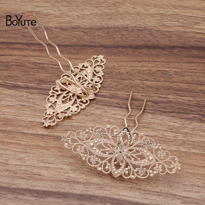 

BoYuTe (5 Pieces/Lot) 35*80MM Metal Brass Filigree Flower Hair Fork Hairpins Diy Hair Accessories Handmade Jewelry Materials