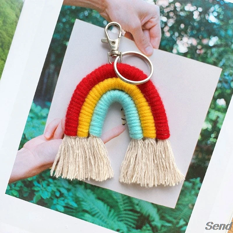 Плетеные радужные Брелки для женщин брелок ручной работы в стиле бохо макраме