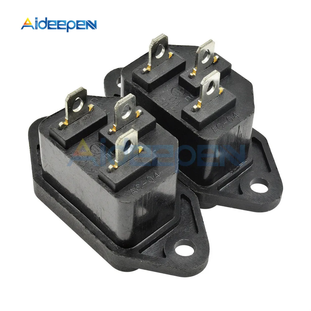 5 шт. AC-04 IEC320 C14 AC Разъем питания 250 В 10A 3-pin с ушками для электромобиля компьютера Розетка винт фиксированный медный сердечник