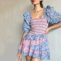 mosimolly 2021 summer floral dress boho beach puff sleeve mini dress layer dress shirred mini dress