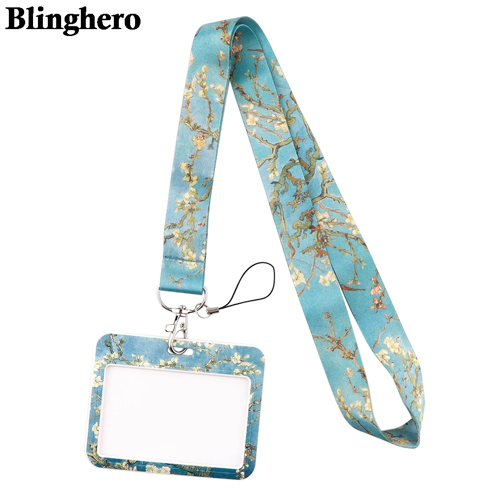 

CB670 New Fashion Flowers Art Painting Lanyard Credit Card ID Holder Bag Student Women Bank Bus Business Card Cover Badge