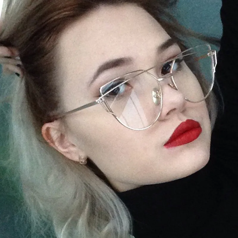 Женские очки с прозрачными линзами «кошачий глаз», винтажные брендовые дизайнерские зеркальные очки цвета розового золота с металлическим...