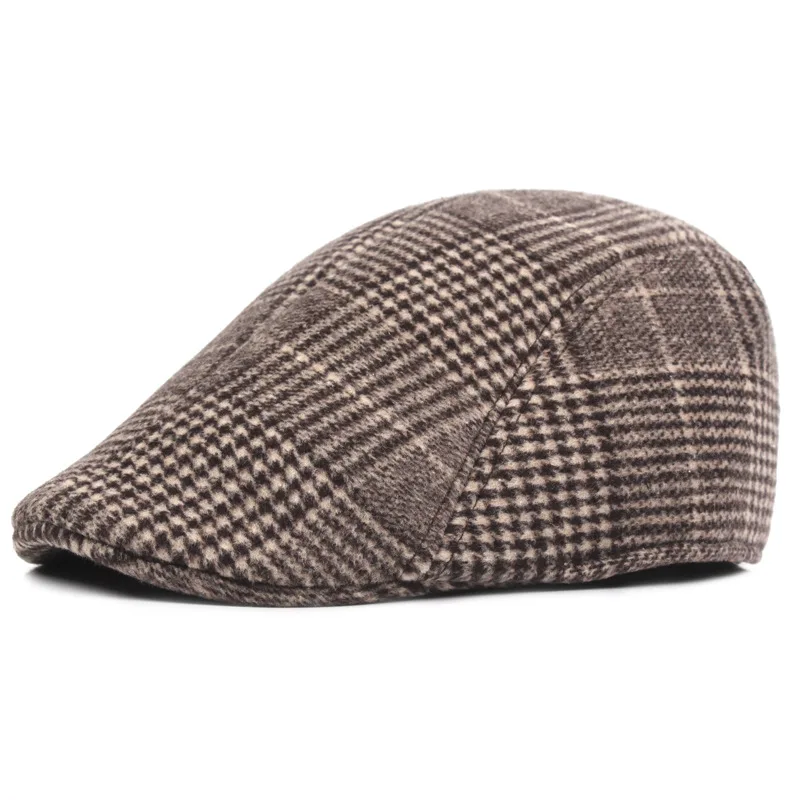 

Male Berets Cotton Caps for Man with Visor Grid Pattern Keep Warm Autumn and Winter Soft Comfortable Peaky Blinders Hats