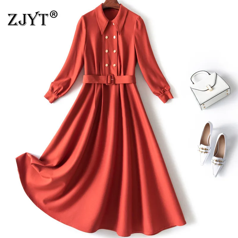 

Europe Fashion Women's Autumn Winter Clothes 2021 New Long Sleeve Turn Down Collar Solid Aline Casual Dresss Female Vestidos