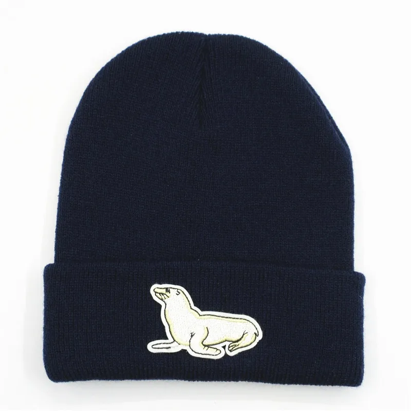 

Cotton Seal Embroidery Thicken Knitted Hat Winter Warm Hat Skullies Cap Beanie Hat for Men and Women 94