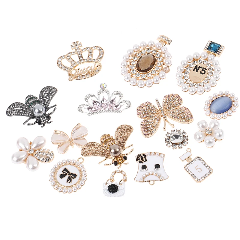 1pc Metal Charms Butterfly Bee Pearl Designer Shoe Bling Rhinestone Clog Shoes Croc Accessories | Обувь