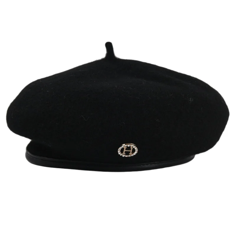 

Wool Felt Winter Beret Solid Warmer Women Beanies Cap Classical French Style Beret Femme Beanies Cap Ladies Fascinator Hat