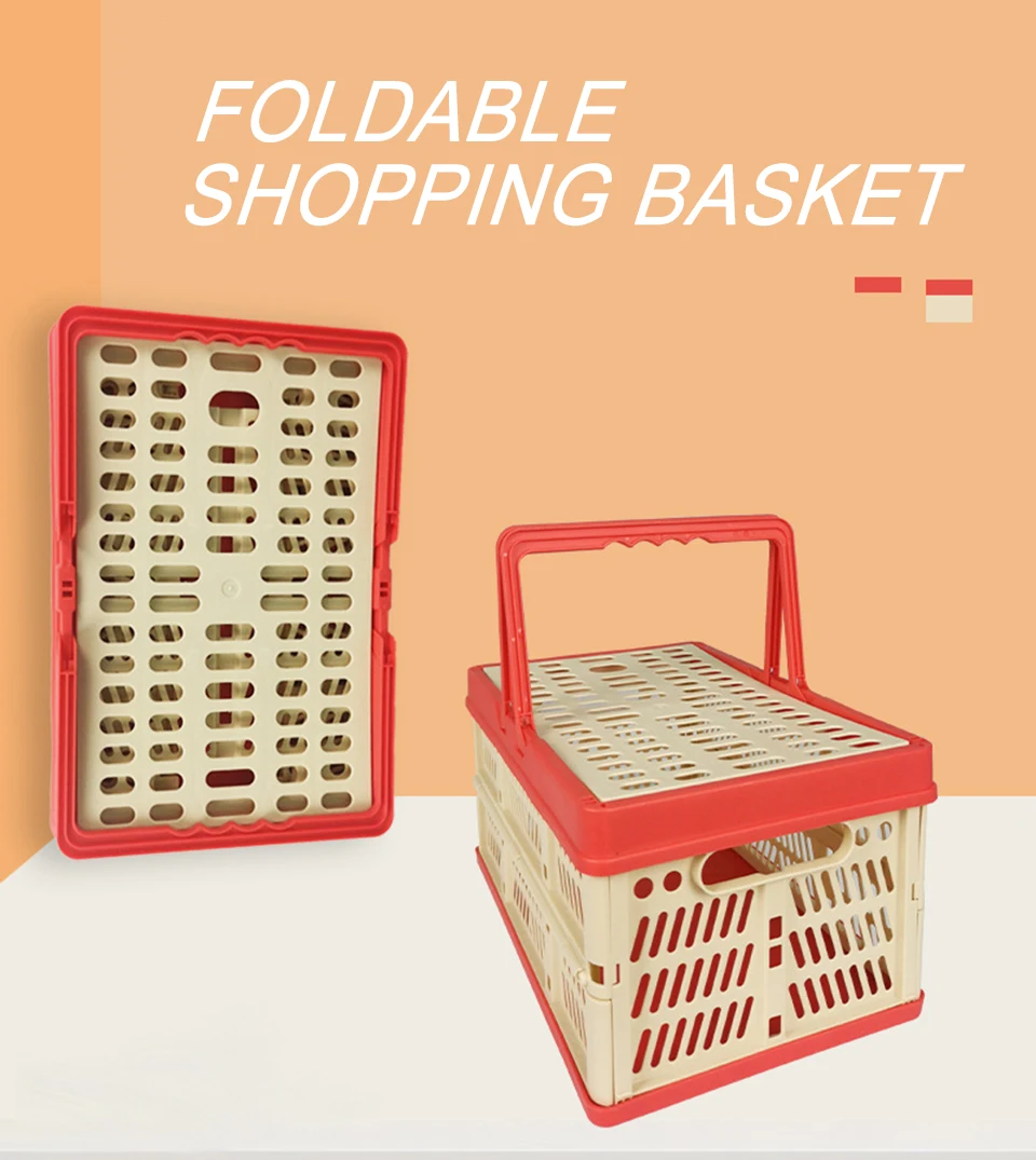 Folding Storage Basket with Handle,Camping Picnic Basket with Lids, Shopping Storage Hamper Fruit Travel Hiking Collapse Bin