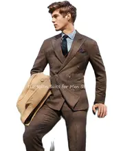 Ensemble veste et pantalon à revers pour homme, 2 pièces, Blazer en Tweed marron sur mesure, costumes pour garçons d'honneur, tenue de fête de mariage  (4)