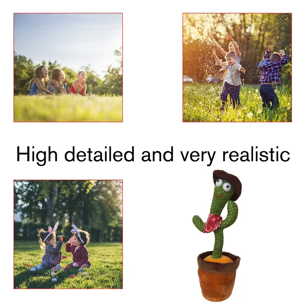 

LED Electric Doll Singing Music Dancing Shake Light Up Cactus Shape Plush Toy Dance Plant Learning Toy