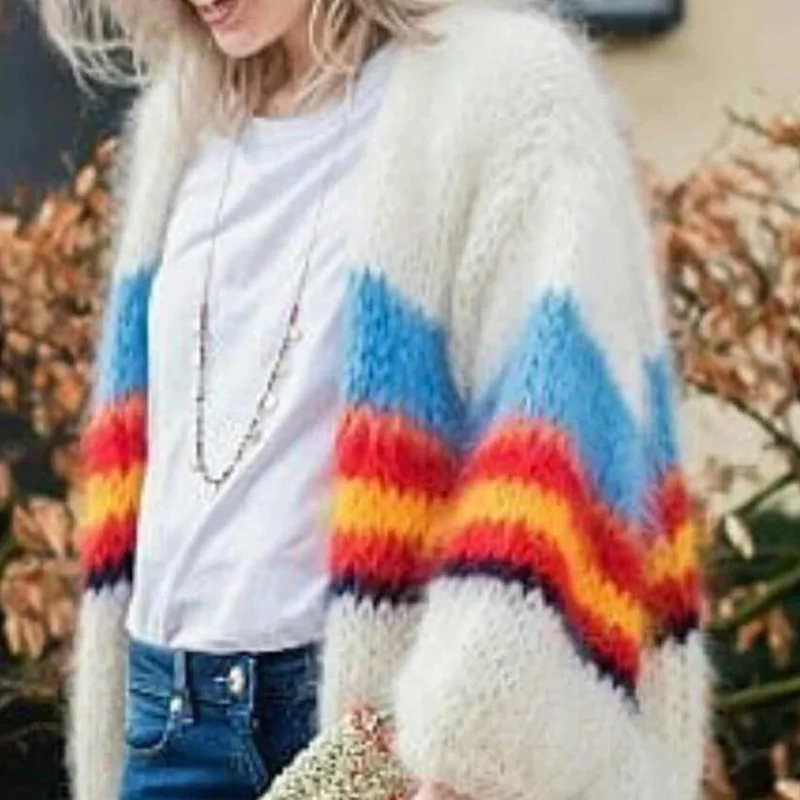 Женский вязаный кардиган в полоску повседневный толстый Свободный составного