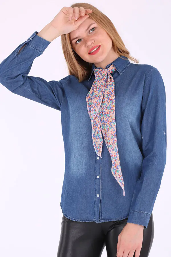 FULARLI JEANS SHIRT 2021 Spring autumn women's shirt blouse street shirt new simple office lady long sleeve blouse