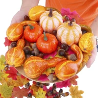 fall harvest diy halloween party decoration artificial mini pumpkin gourd acorn berries maple leaf thanksgiving banquet ornament