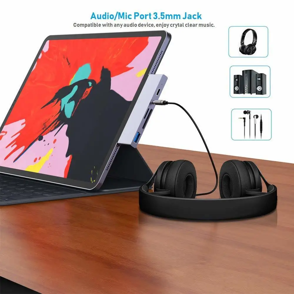 USB C концентратор адаптер с USB-C TYPE C зарядка PD 4 K HDMI USB 3,0 3,5 мм наушники с iPad Macbook Pro SAMSUNG S8 S9 S10