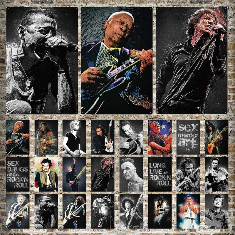 Знаменитая рок-группа музыка певица металлическая пластина Плакаты Винтаж